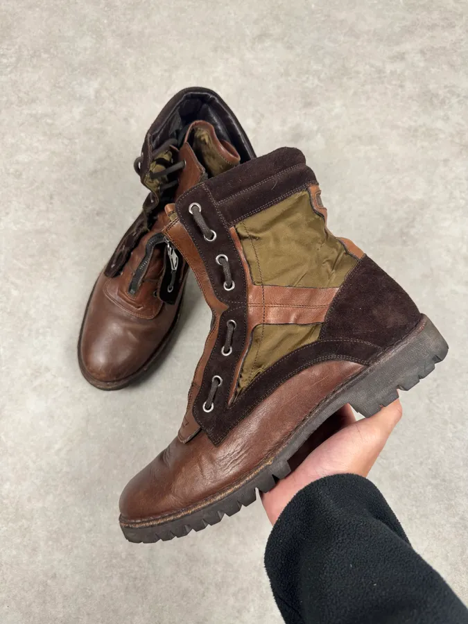 2000s Dolce & Gabbana Brown Leather & Olive High Boots - Image 3