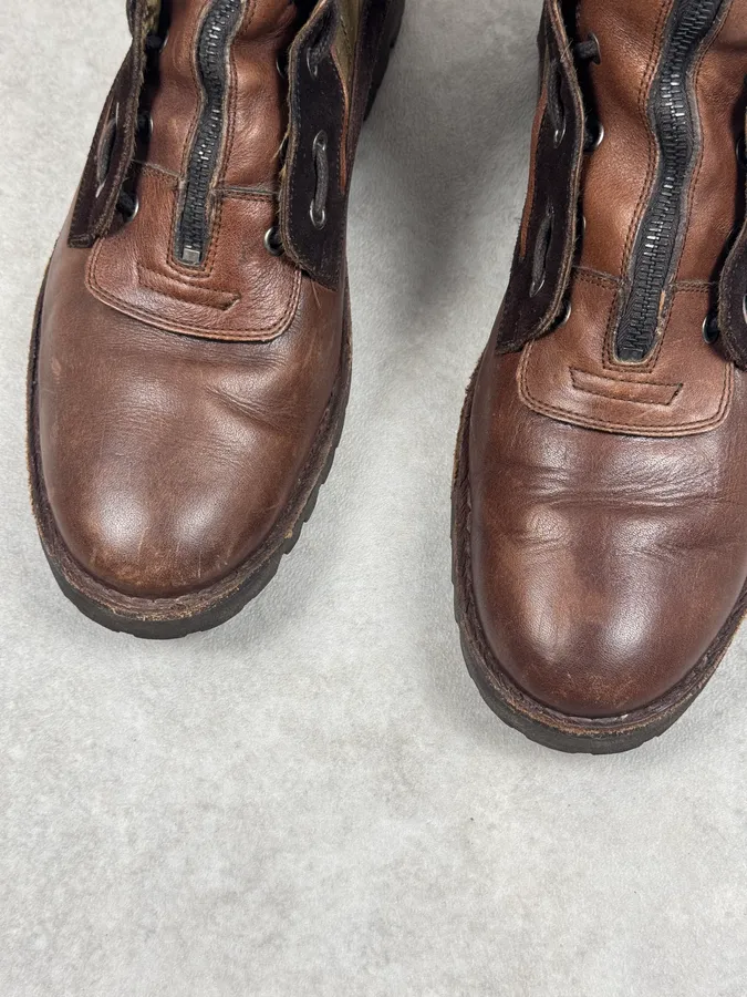 2000s Dolce & Gabbana Brown Leather & Olive High Boots - Image 4