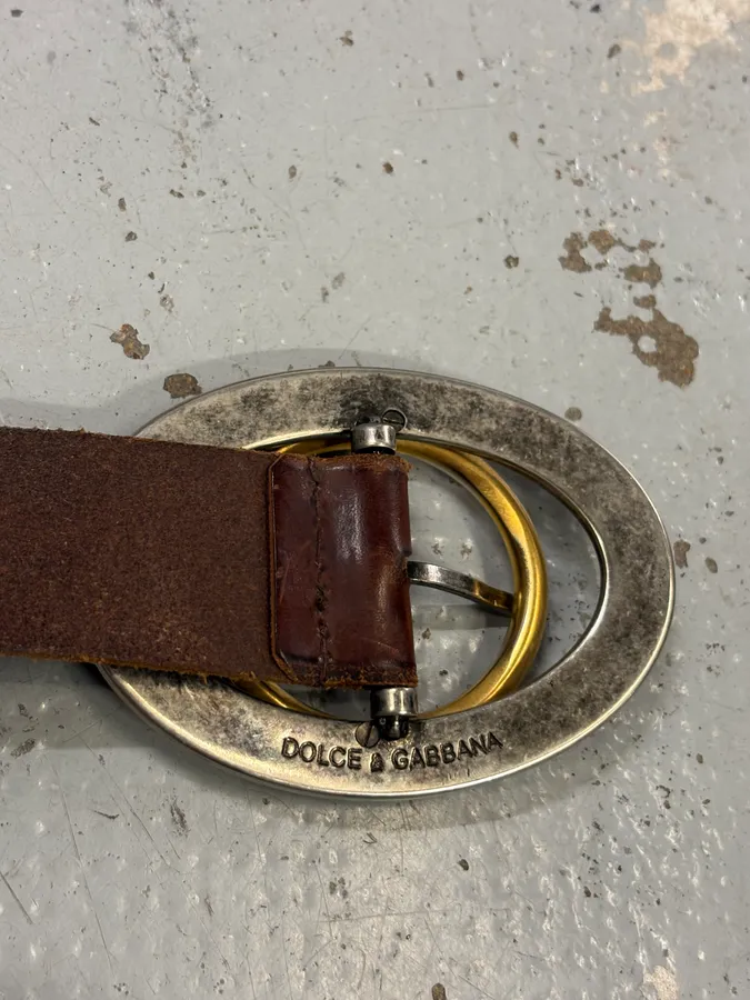 2000s Dolce & Gabbana Brown Leather Oval Buckle Belt - Image 8