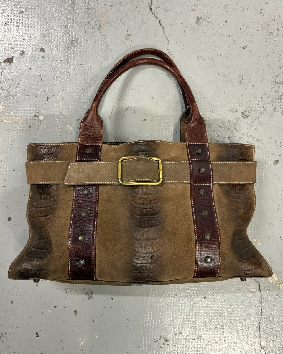 2000s Dolce & Gabbana Brown Leather Python Effect Handle Bag