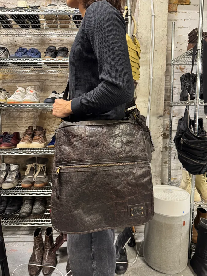 2000s Dolce & Gabbana Brown Leather Shoulder Bag - Image 3