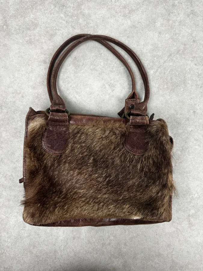 2000s Dolce & Gabbana Brown Multi-Pocket Fur Handle Bag - Image 2