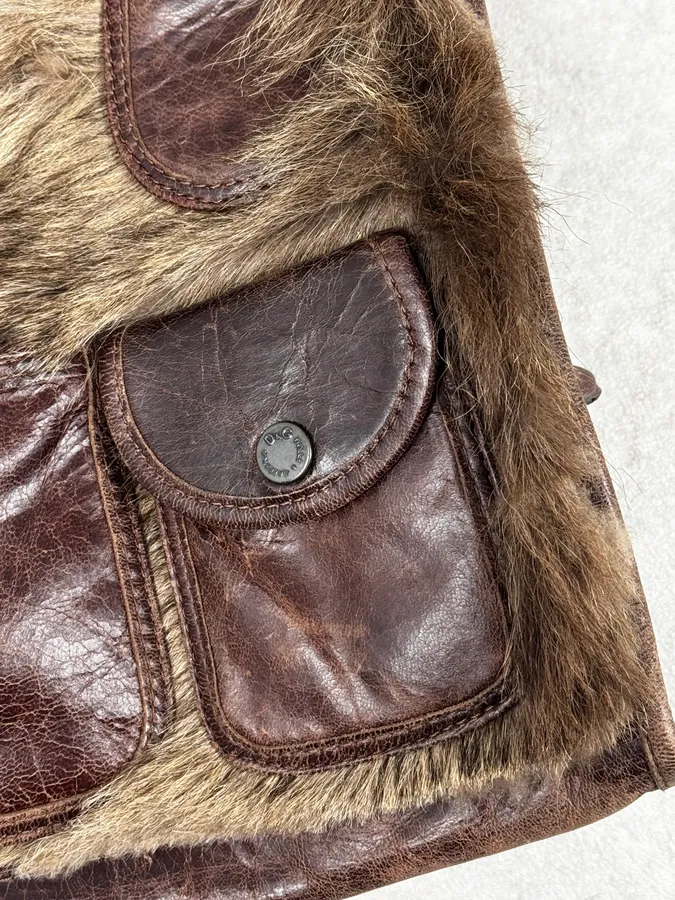 2000s Dolce & Gabbana Brown Multi-Pocket Fur Handle Bag - Image 7