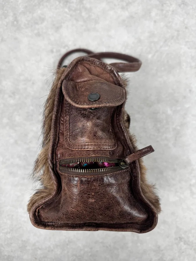 2000s Dolce & Gabbana Brown Multi-Pocket Fur Handle Bag - Image 9