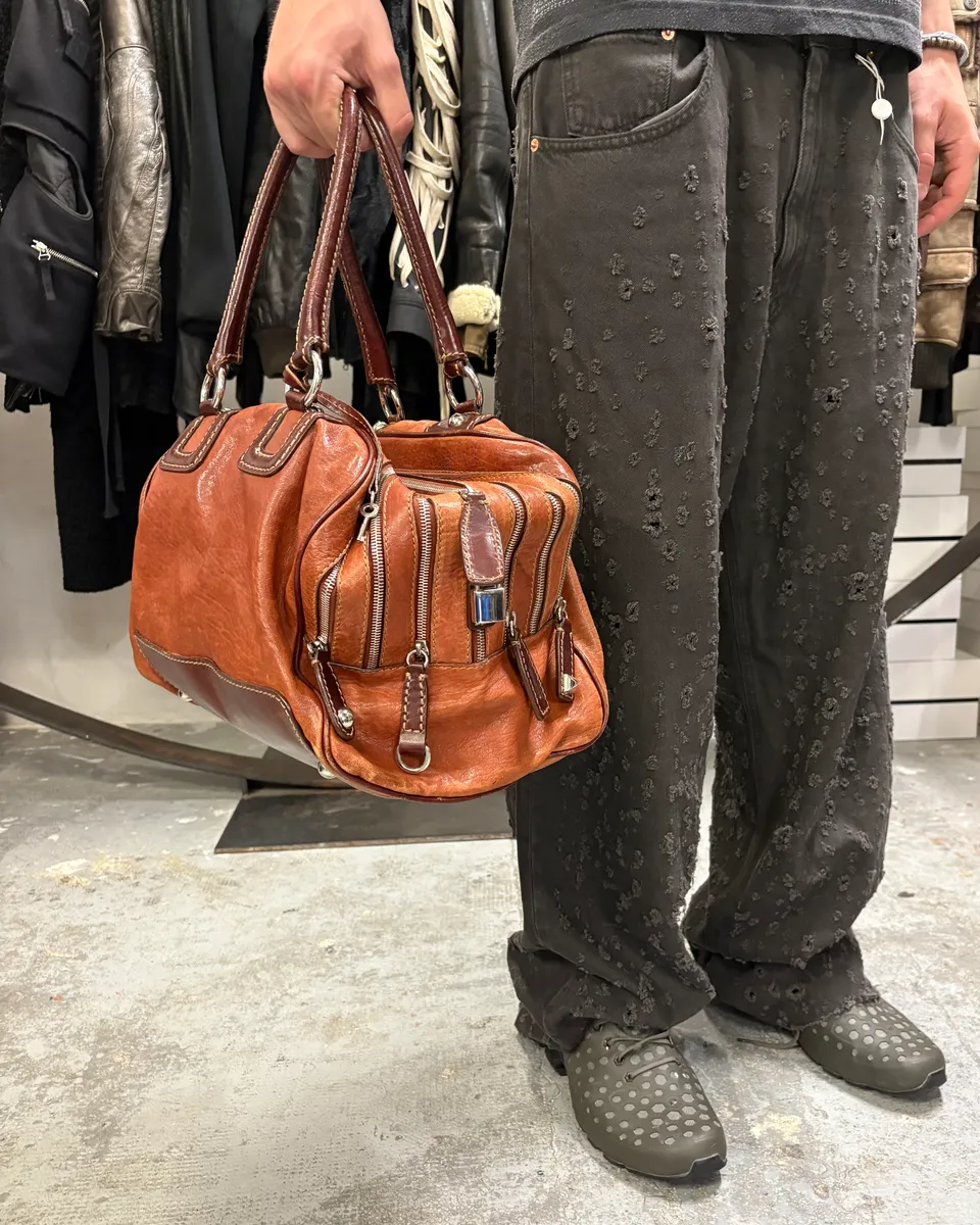 2000s Dolce & Gabbana Brown Multi Zips Lili Handle Leather Bag - Image 2