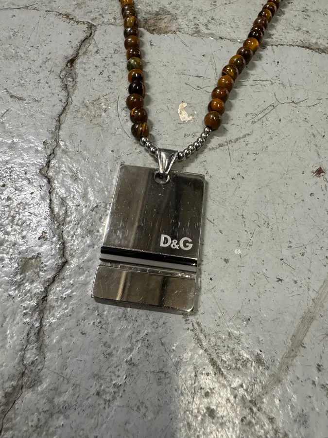 2000s Dolce & Gabbana Brown Pearl Stainless Steel Pendant Necklace - Image 6