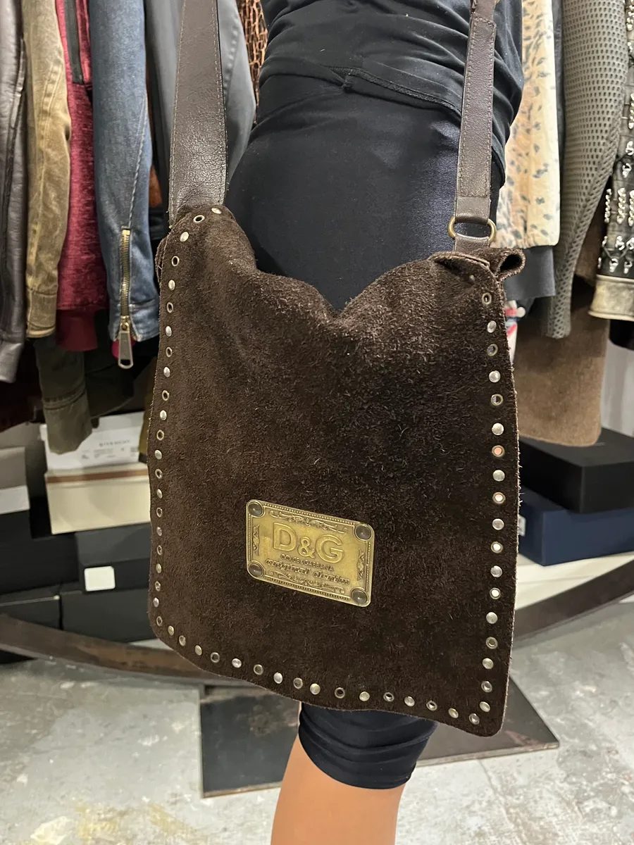 2000s Dolce & Gabbana Brown Suede Leather Shoulder Bag - Image 2