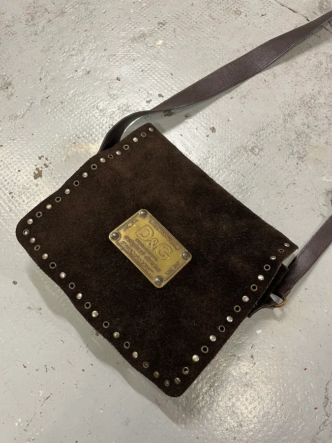 2000s Dolce & Gabbana Brown Suede Leather Shoulder Bag - Image 3