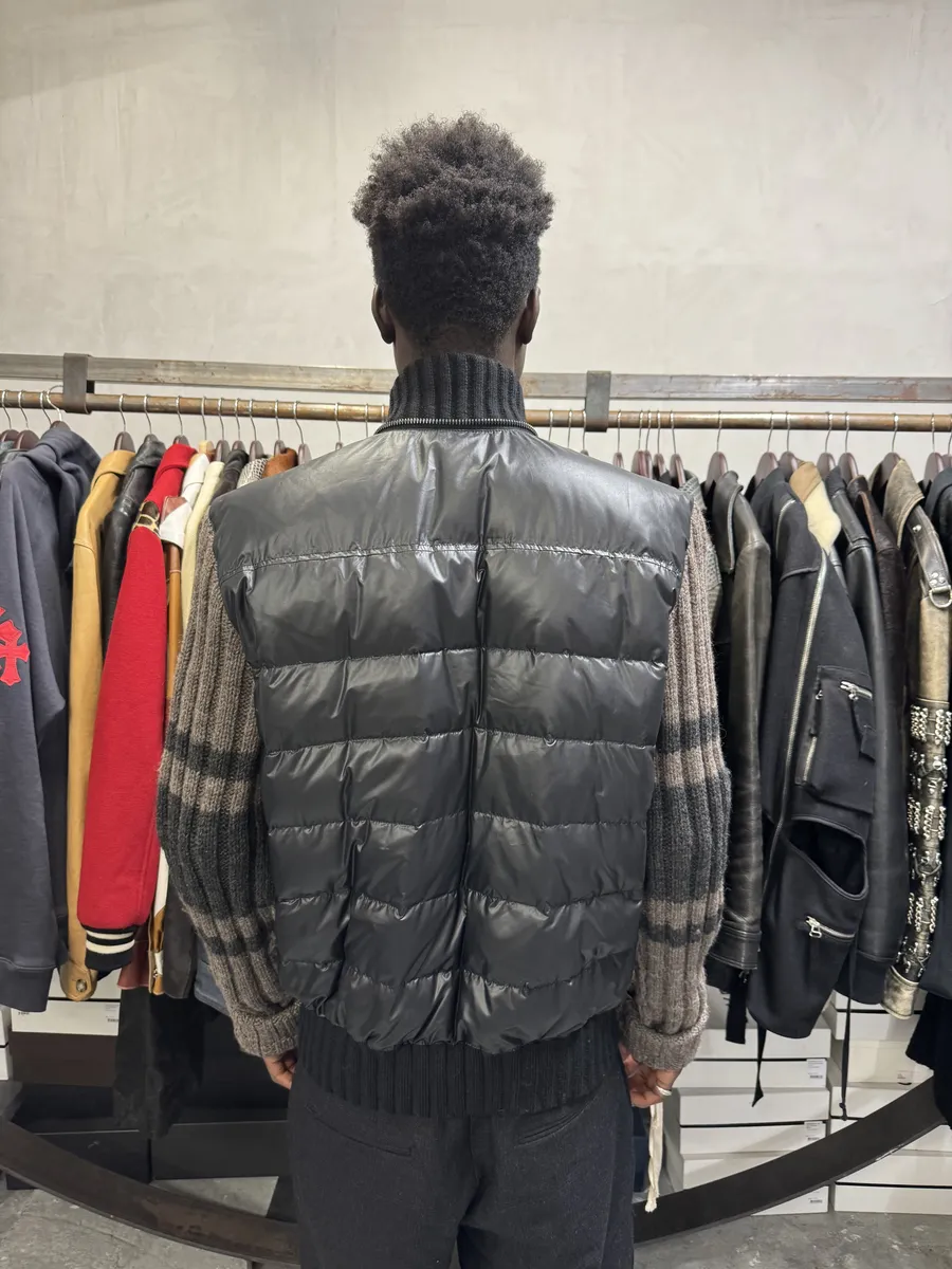 2000s Dolce & Gabbana Brown Wool Arms & Black Fleece Puffer Jacket - Image 3