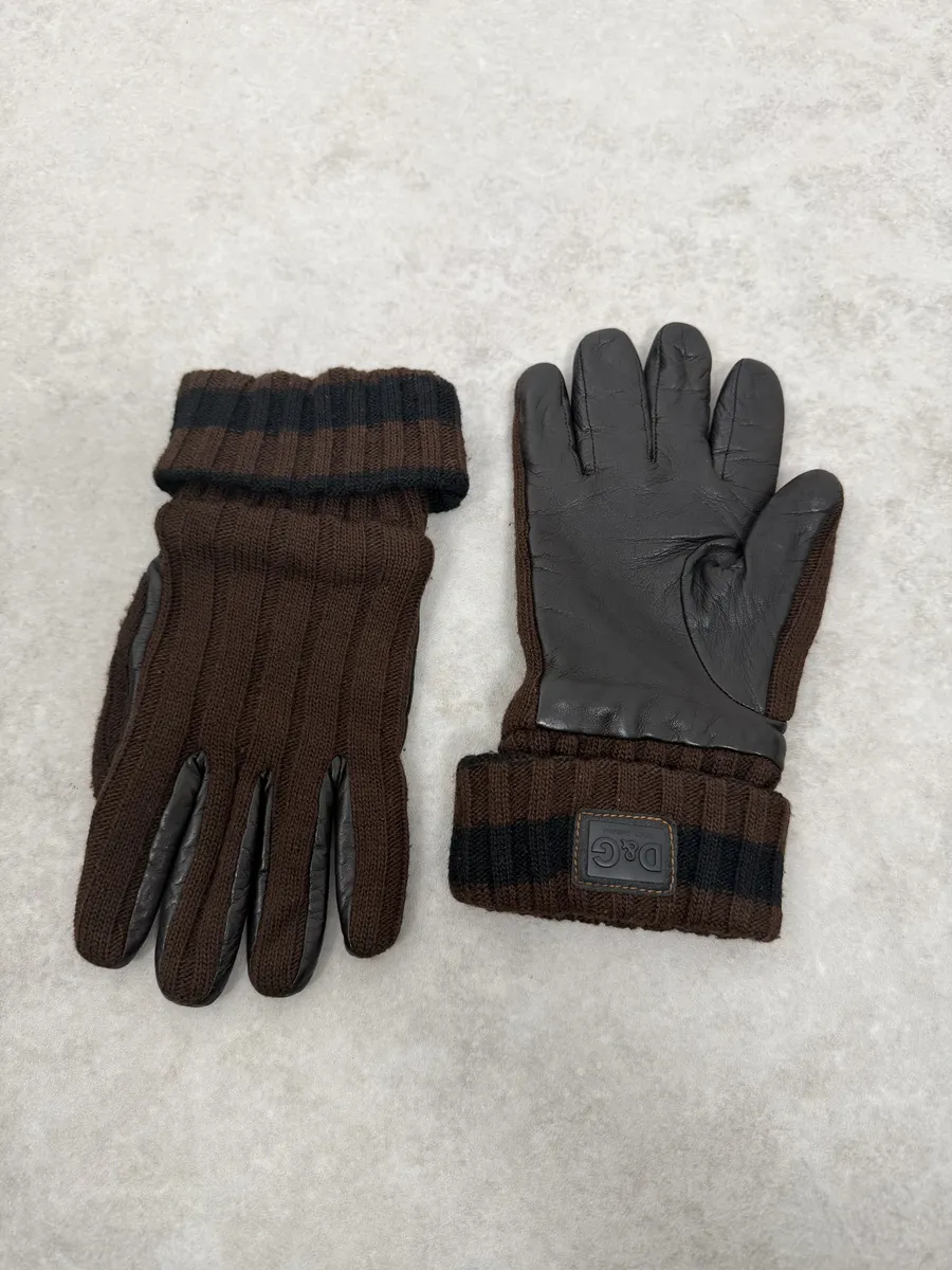 2000s Dolce & Gabbana Brown Wool & Black Leather Gloves - Image 7
