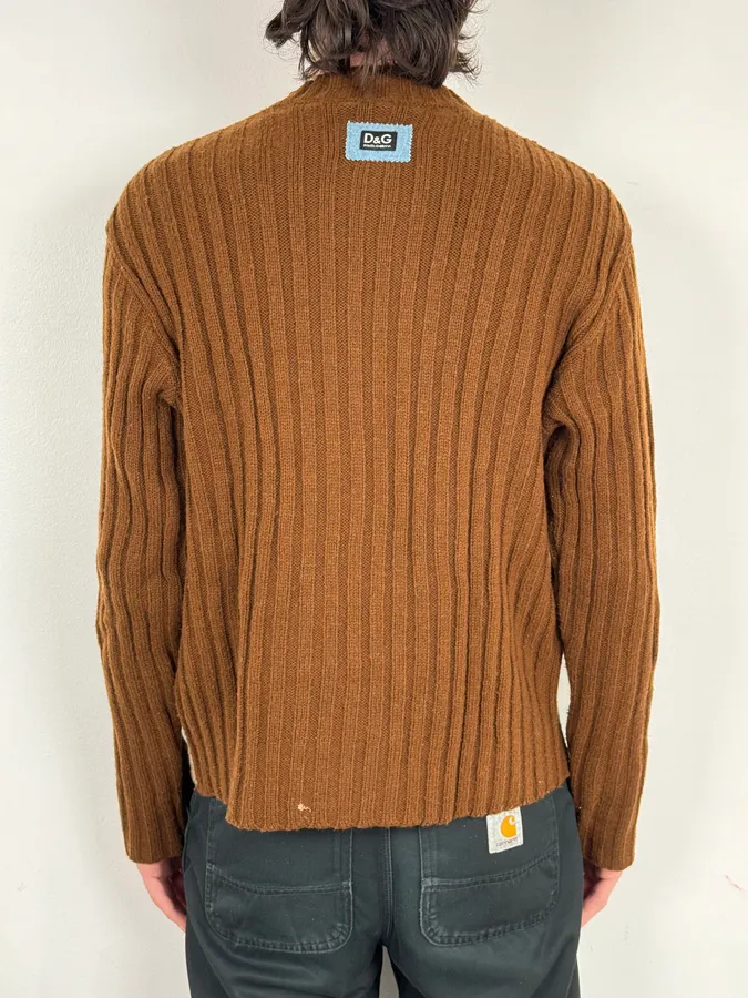 2000s Dolce & Gabbana Brown Wool & Grey Sweater - Image 2