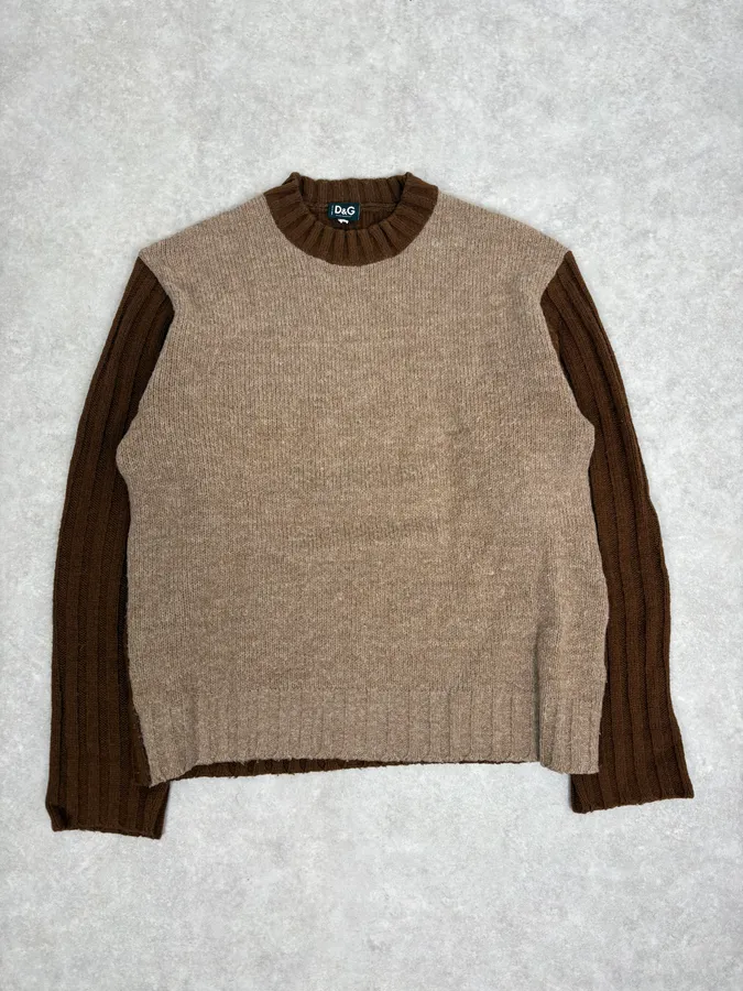 2000s Dolce & Gabbana Brown Wool & Grey Sweater - Image 3