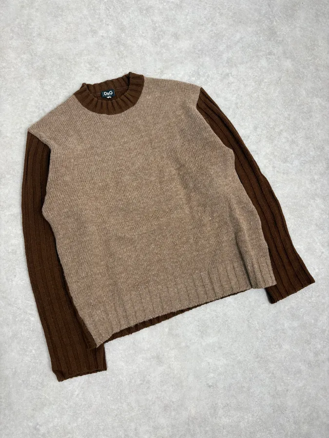 2000s Dolce & Gabbana Brown Wool & Grey Sweater - Image 4