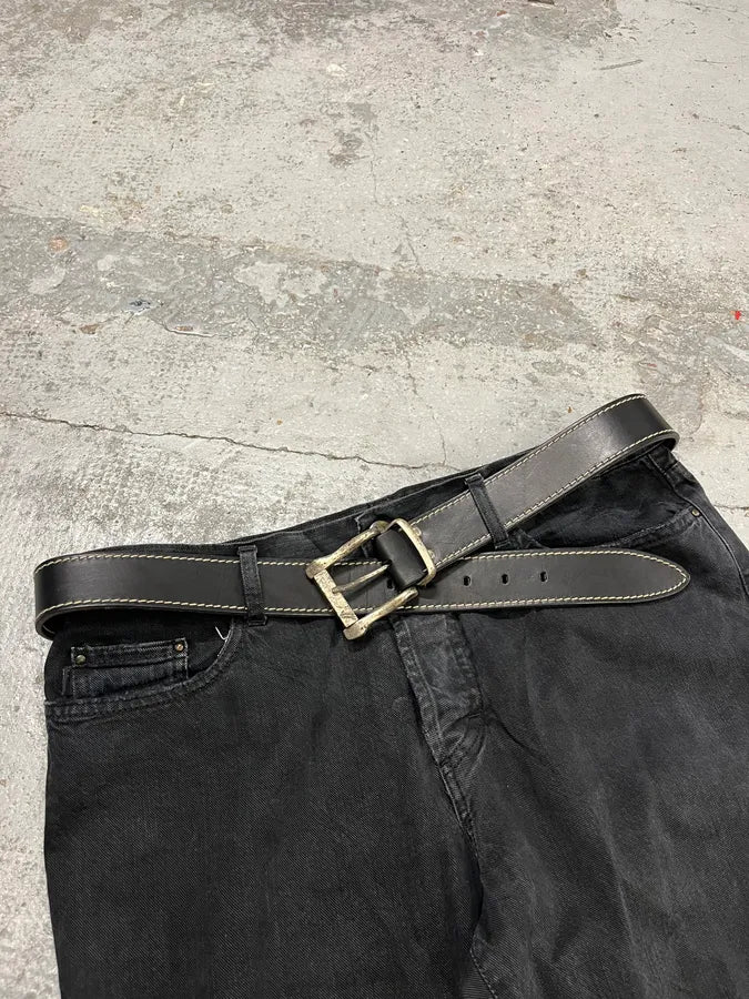 2000s Dolce & Gabbana Brut Buckle Black Leather Belt - Image 3