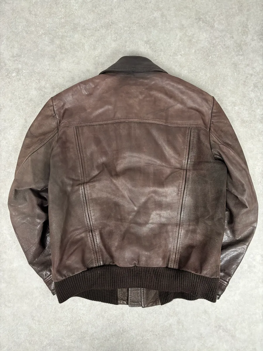 2000s Dolce & Gabbana Buffalo Brown Aviator Leather Jacket - Image 5