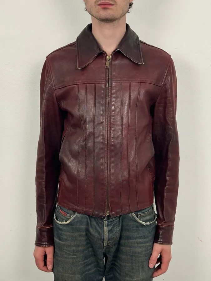 2000s Dolce & Gabbana Burgundy Moto Leather Jacket - Image 2