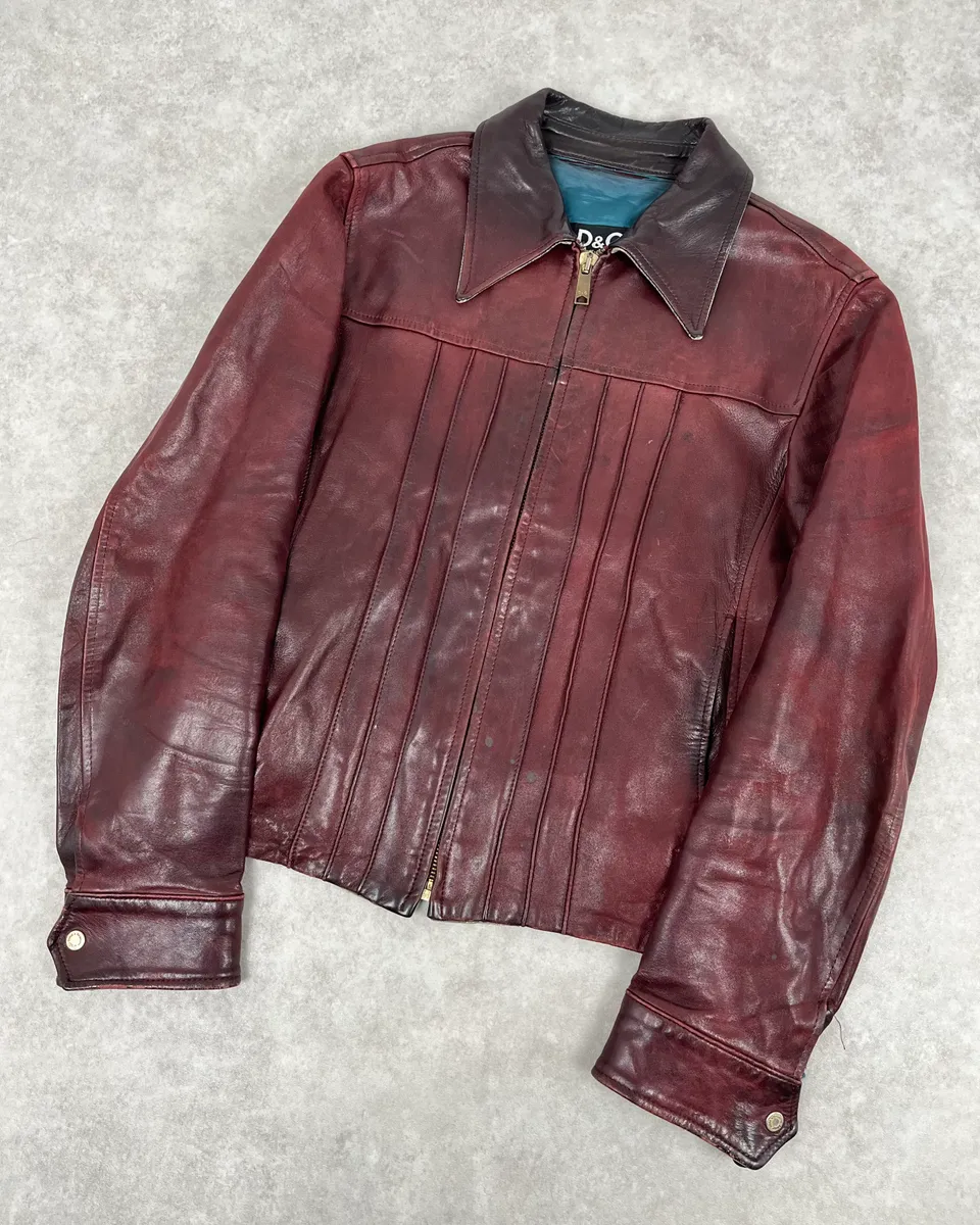 2000s Dolce & Gabbana Burgundy Moto Leather Jacket - Image 5