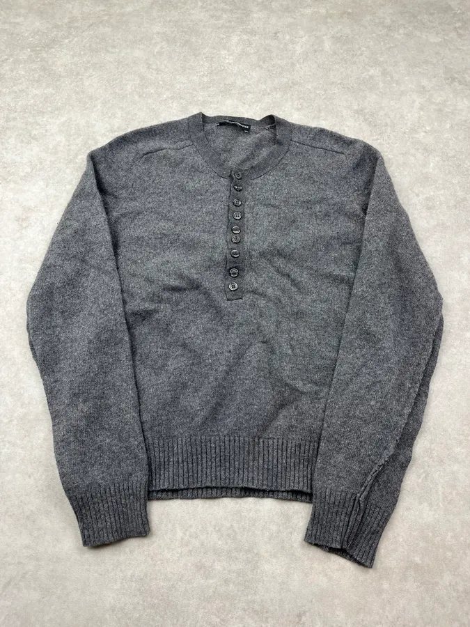 2000s Dolce & Gabbana Buttoned Grey Wool Henley Sweater