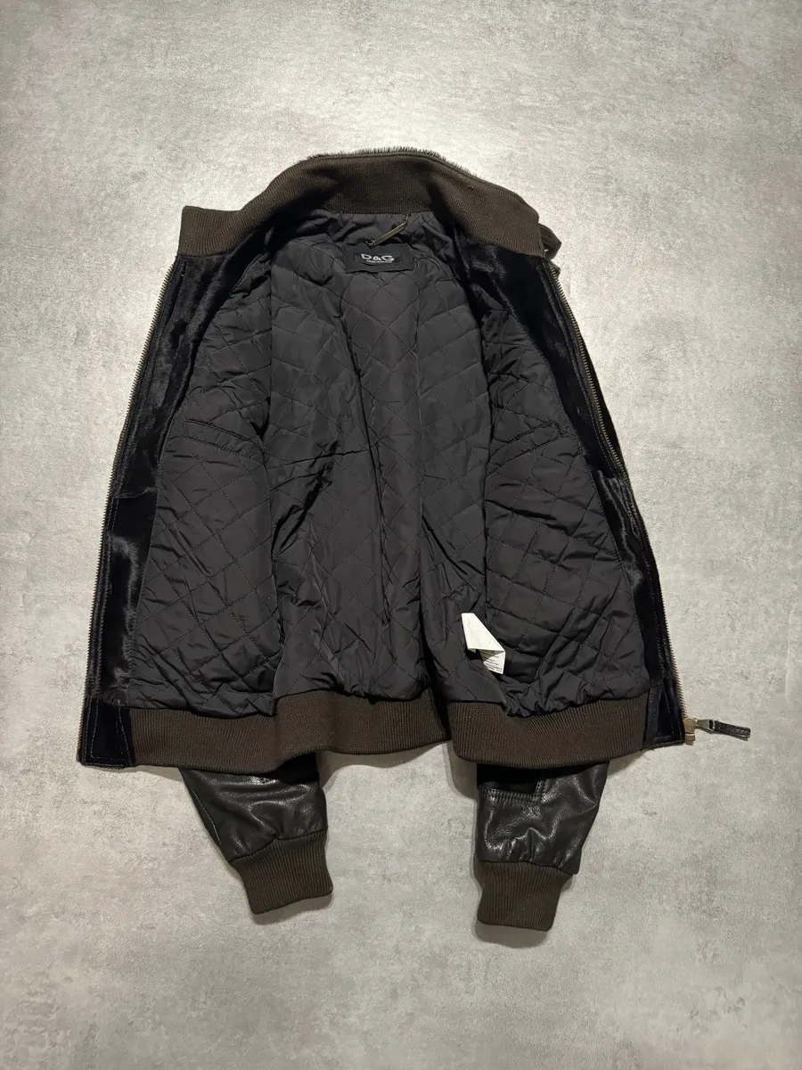 2000s Dolce & Gabbana Calf Lamb Black Fur Leather Italian Jacket - Image 4