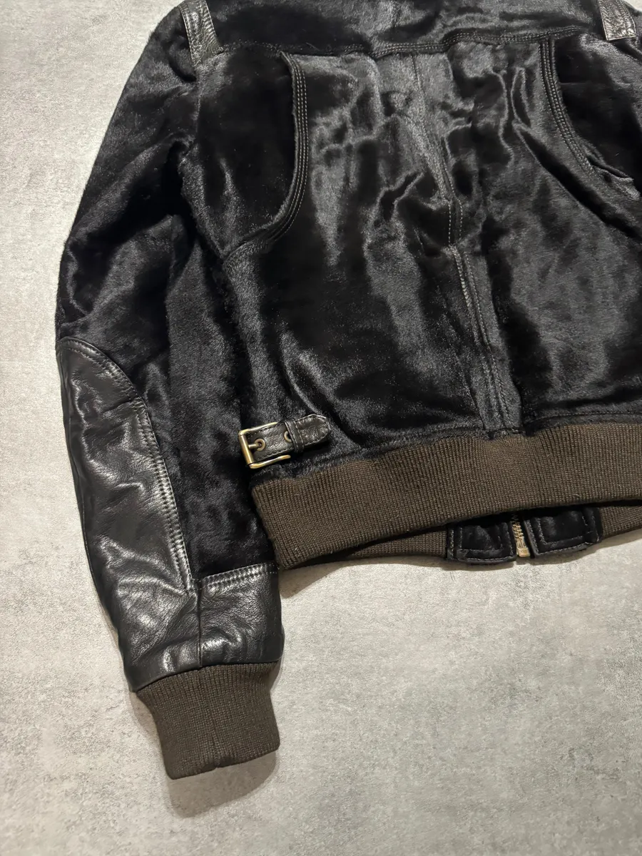 2000s Dolce & Gabbana Calf Lamb Black Fur Leather Italian Jacket - Image 9