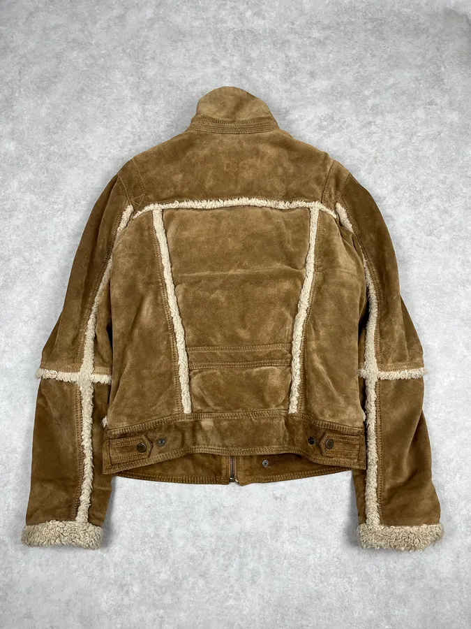 2000s Dolce & Gabbana Camel Beige Aviator Shearling Leather Jacket - Image 6