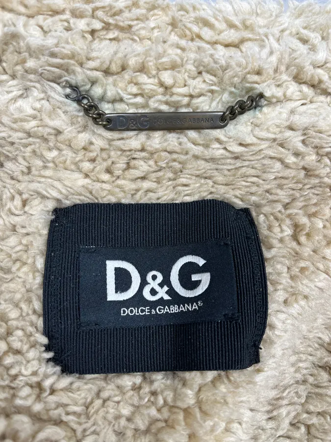 2000s Dolce & Gabbana Camel Beige Aviator Shearling Leather Jacket - Image 9
