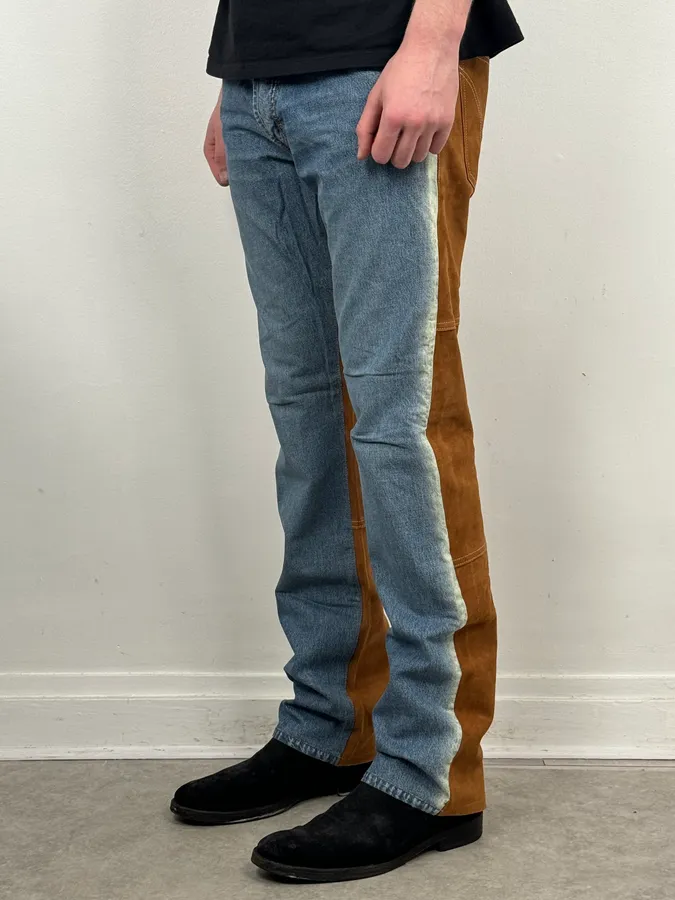 2000s Dolce & Gabbana Camel Blue Hybrid Leather Denim Jeans - Image 3