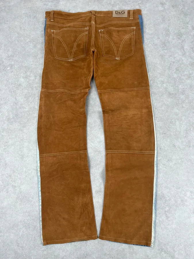 2000s Dolce & Gabbana Camel Blue Hybrid Leather Denim Jeans - Image 7