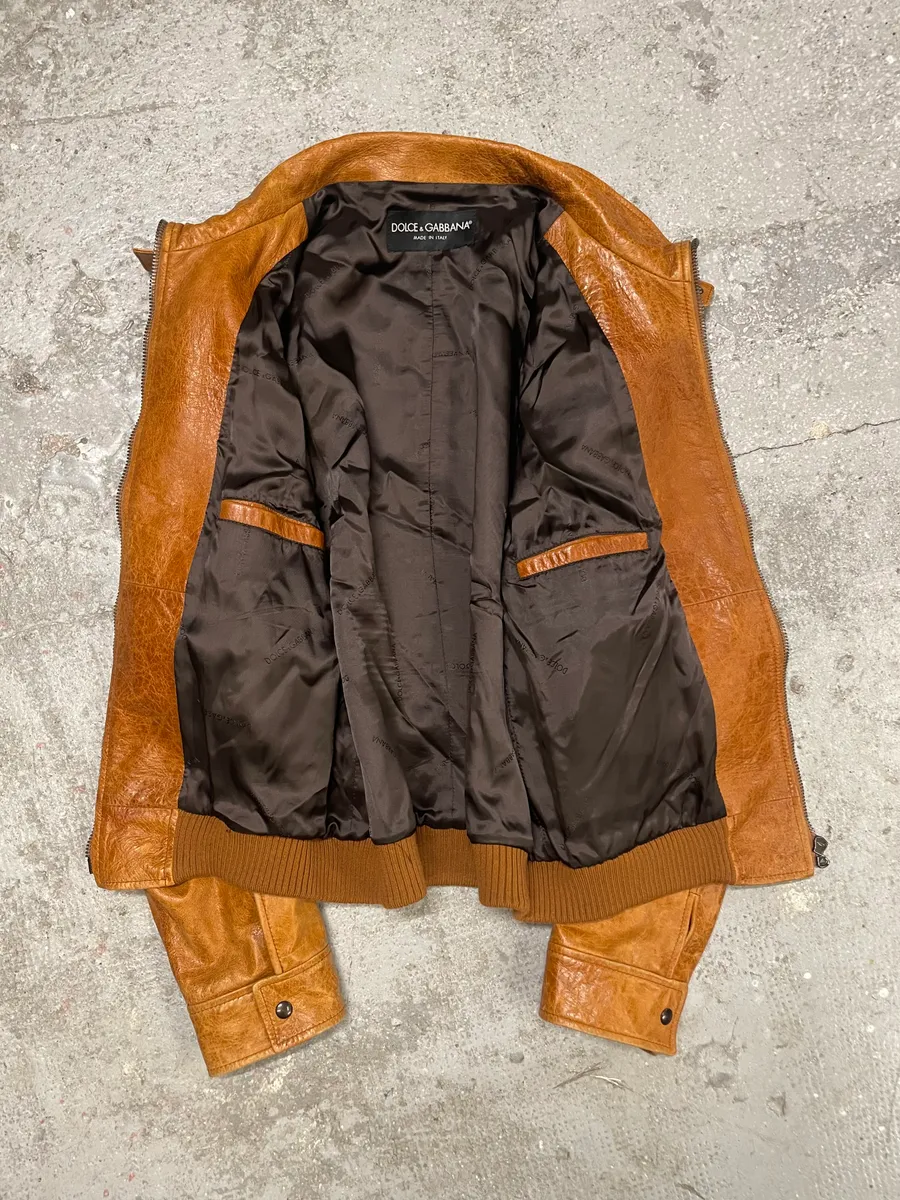 2000s Dolce & Gabbana Camel Multi Zips Biker Leather Jacket - Image 5