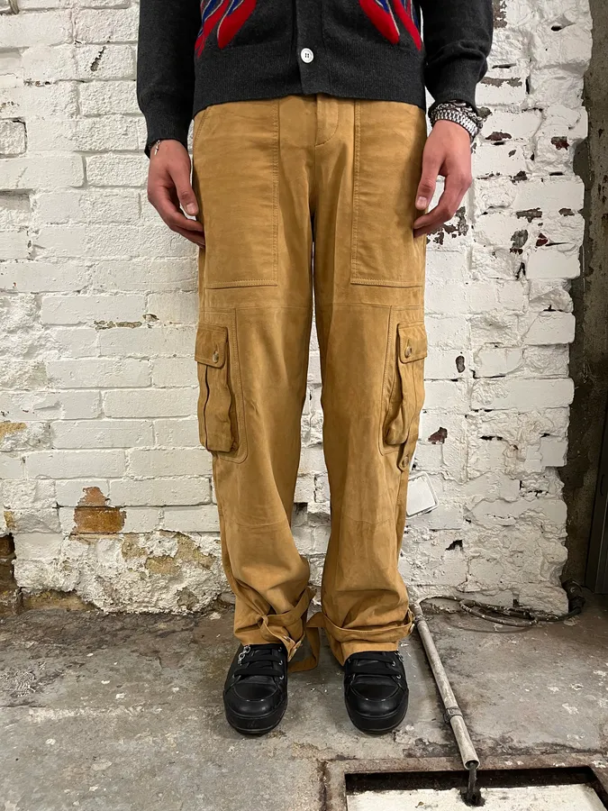 2000s Dolce & Gabbana Camel Suede Leather Cargo Pants