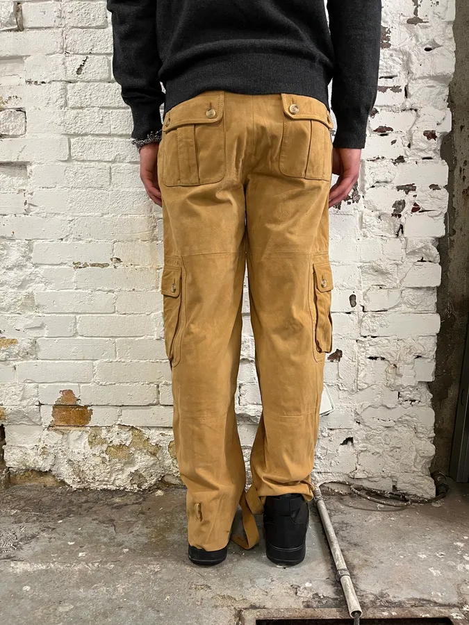 2000s Dolce & Gabbana Camel Suede Leather Cargo Pants - Image 3