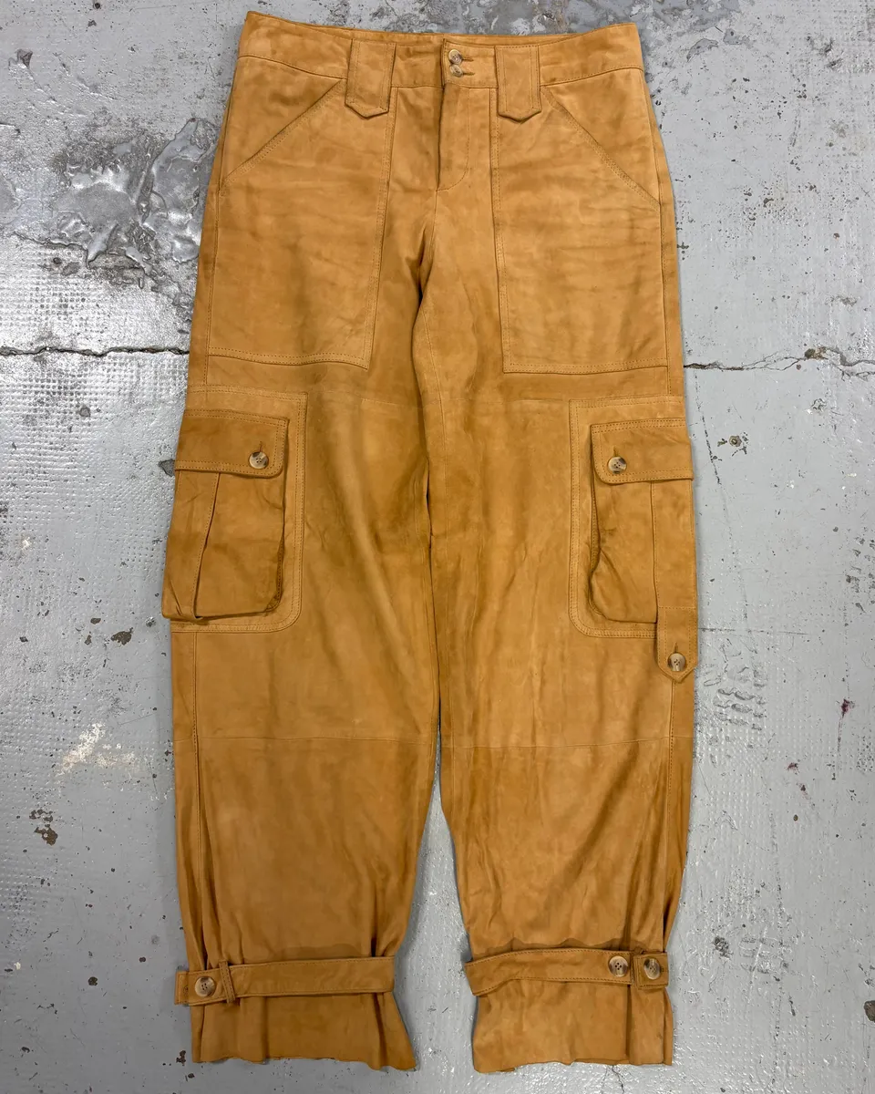 2000s Dolce & Gabbana Camel Suede Leather Cargo Pants - Image 4