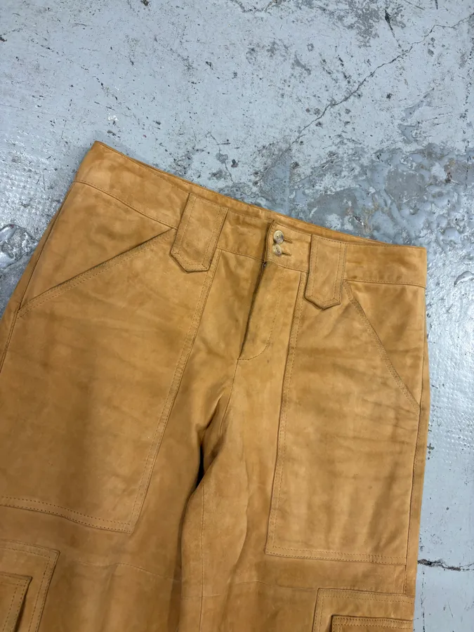 2000s Dolce & Gabbana Camel Suede Leather Cargo Pants - Image 5