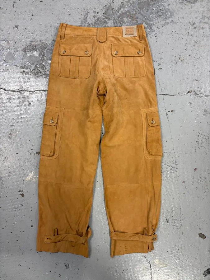 2000s Dolce & Gabbana Camel Suede Leather Cargo Pants - Image 6
