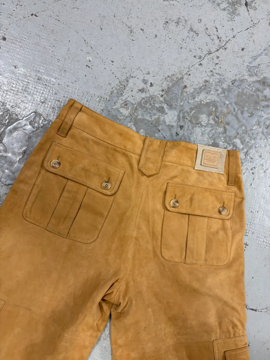 2000s Dolce & Gabbana Camel Suede Leather Cargo Pants - Image 7