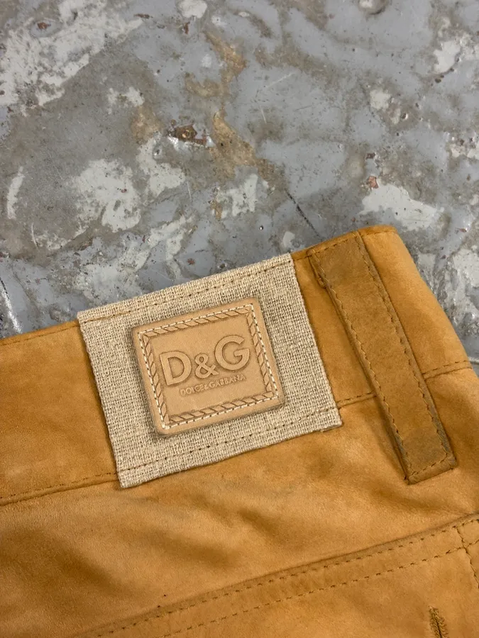 2000s Dolce & Gabbana Camel Suede Leather Cargo Pants - Image 8
