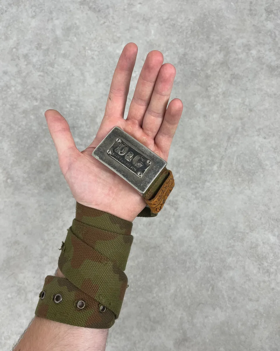 2000s Dolce & Gabbana Camo Green Canva Belt