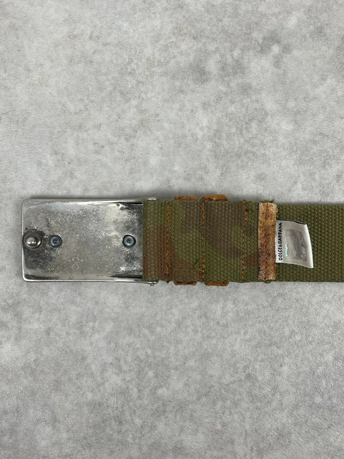 2000s Dolce & Gabbana Camo Green Canva Belt - Image 3