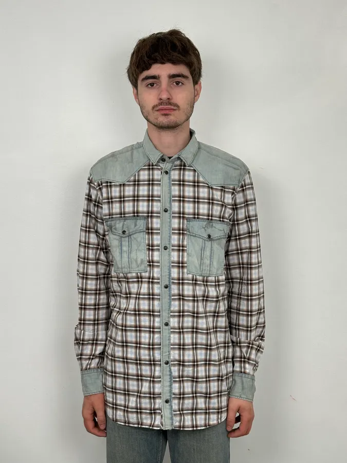 2000s Dolce & Gabbana Cargo Hybrid Checkered Brown & White Shirt - Image 2