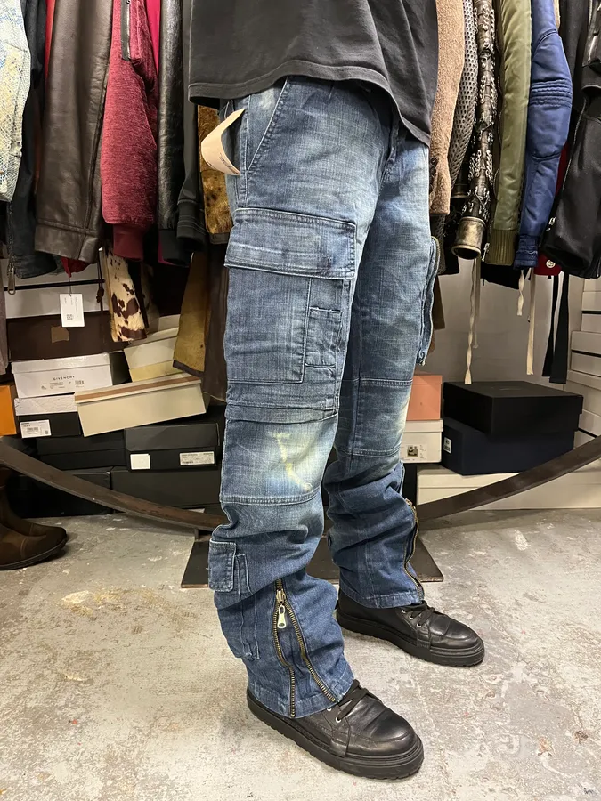2000s Dolce & Gabbana Cargo Navy Zip Denim Jeans - Image 3