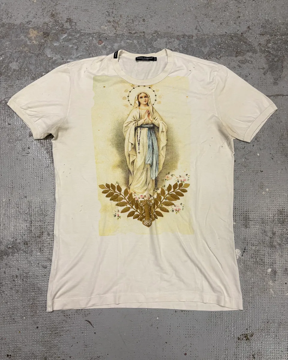 2000s Dolce & Gabbana Catholic Virgin Mary White T-Shirt