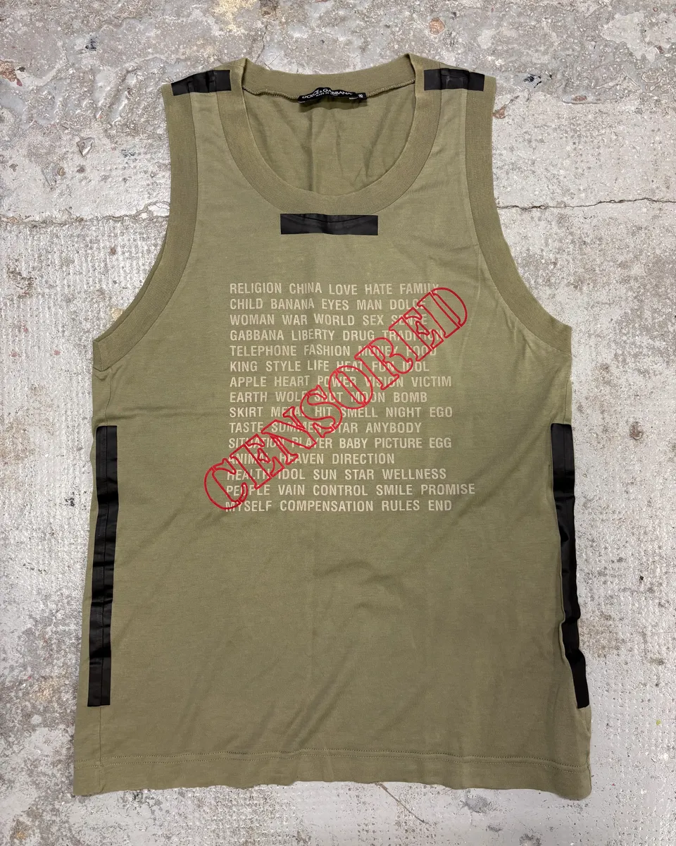 2000s Dolce & Gabbana Censored Khaki Tank Top