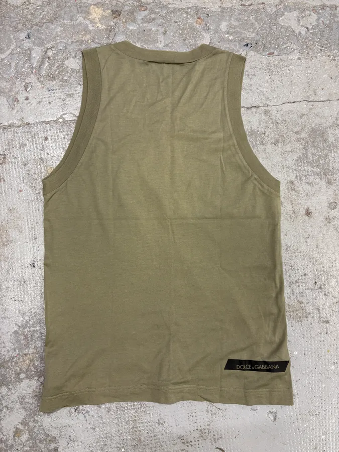 2000s Dolce & Gabbana Censored Khaki Tank Top - Image 6