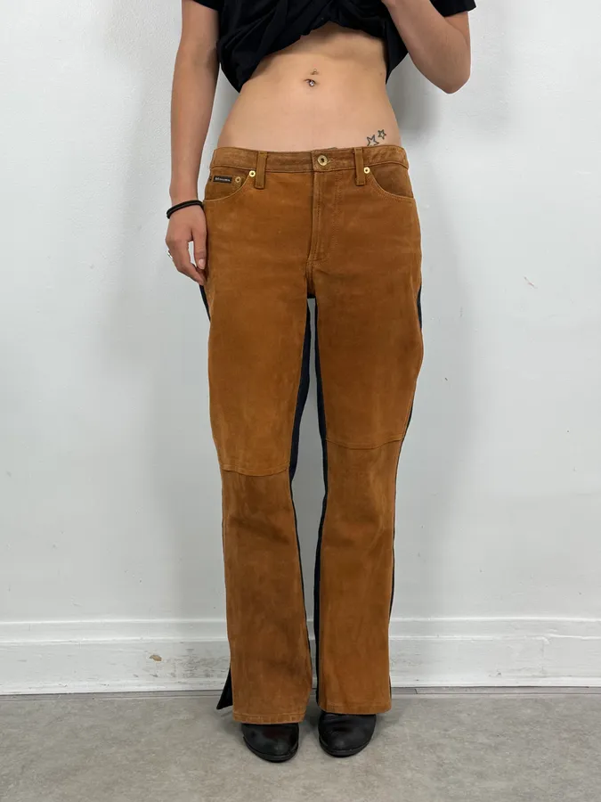 2000s Dolce & Gabbana Cognac Suede Two-Tone Contrast Panel Jeans - Image 2