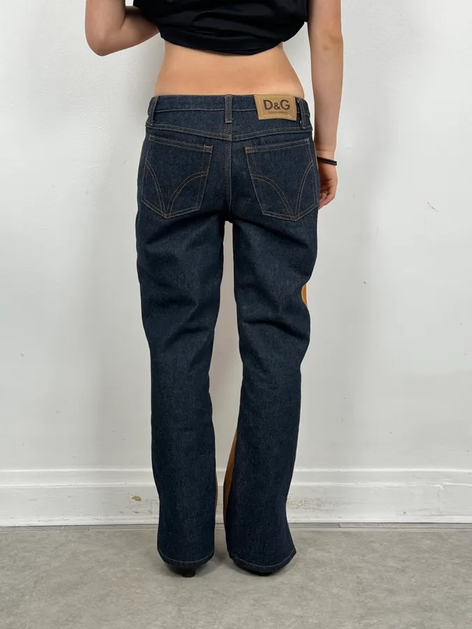 2000s Dolce & Gabbana Cognac Suede Two-Tone Contrast Panel Jeans - Image 3