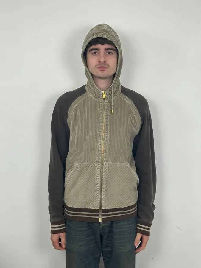 2000s Dolce & Gabbana Corduroy Khaki Zip-Up Hoodie - Image 2