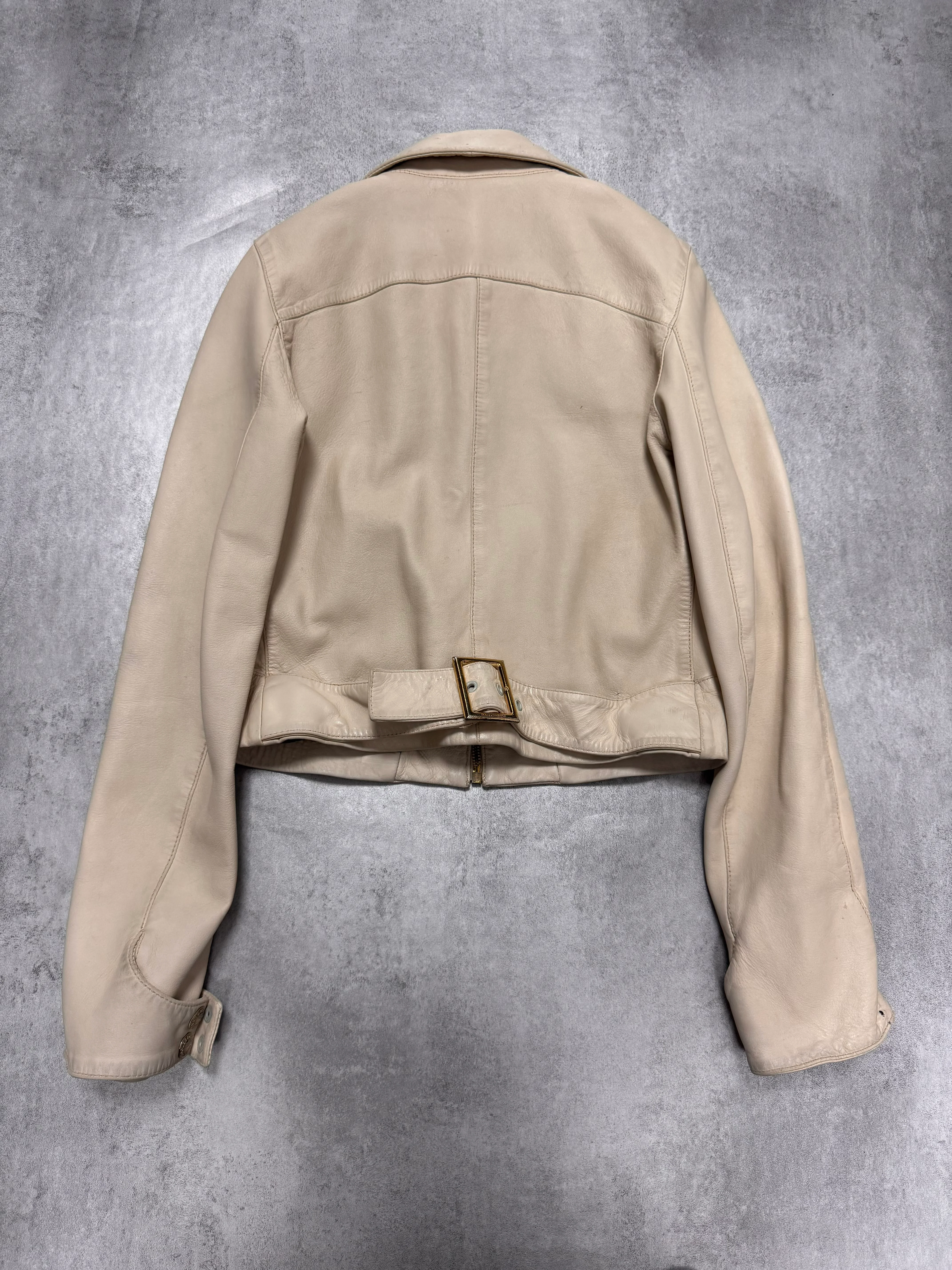 2000s Dolce & Gabbana Cream White Round Leather Jacket - Image 3