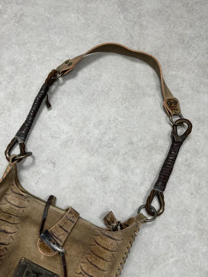 2000s Dolce & Gabbana Crocodile Effect Suede Leather Handle Bag - Image 5