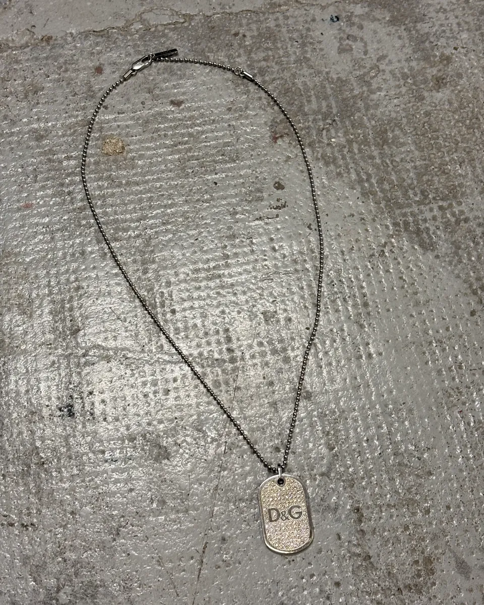 2000s Dolce & Gabbana Crystal D&G Dog Tag Necklace