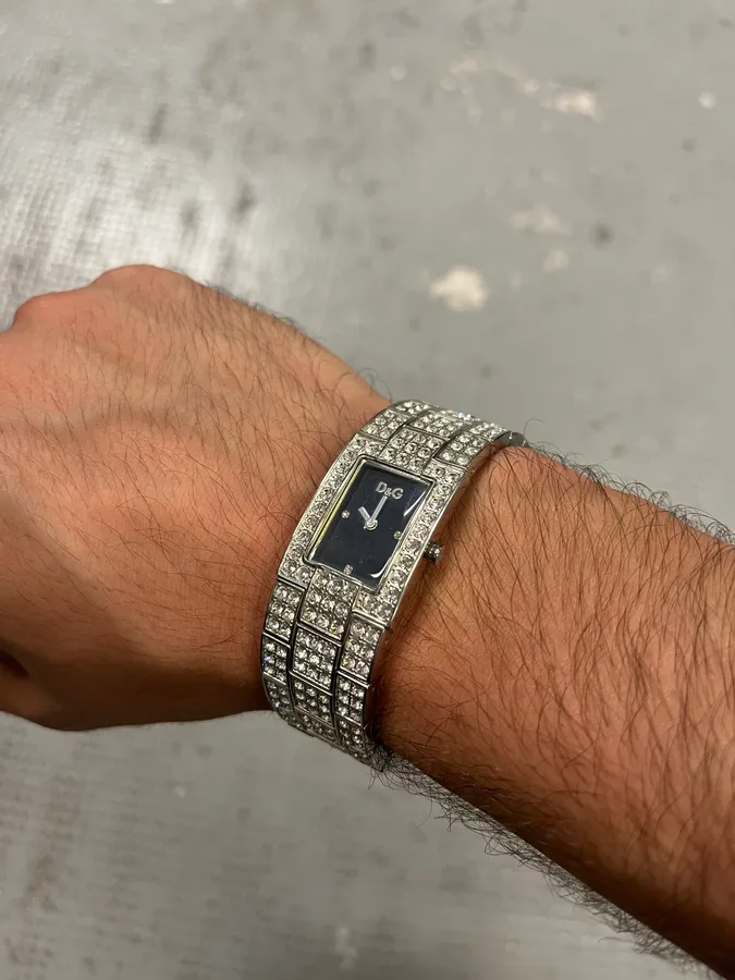 2000s Dolce & Gabbana Crystal Pave Bracelet Watch - Image 3